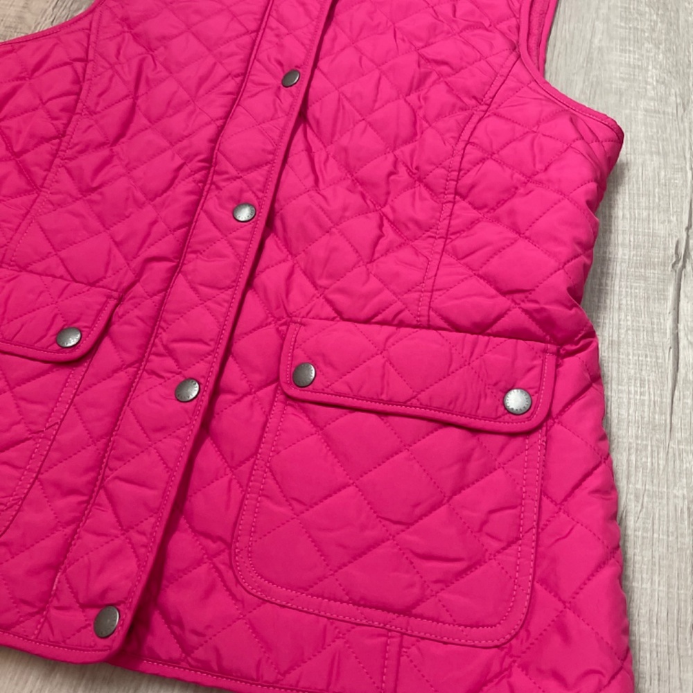 Talbots Hot Pink Quilted Fleece Lined Button Up Vest Size Small - Picture 3 of 6